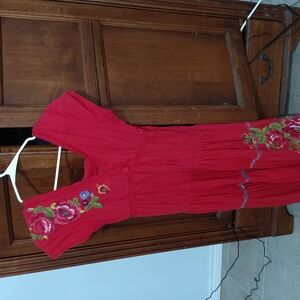 Red Floral Embroidered Dress